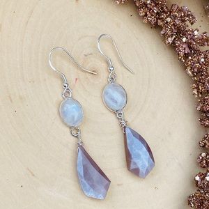 Moonstone Gemstone Sterling Silver Dangle Earrings